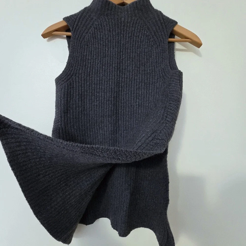 Three Dots‎ Sleeveless Funnel Neck Sweater Sz S Knit Tunic Top Indie Lagenlook